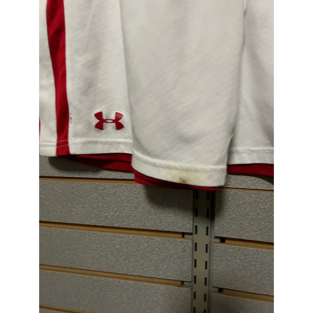 Under Armour Mens Reversible Basketball Shorts Red White Bull Logo Athletic L